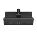 HUB 4-portowy montowany na zacisk USB-A 3.0 - czarny HUB 4-portowy montowany na zacisk USB-A 3.0 - czarny