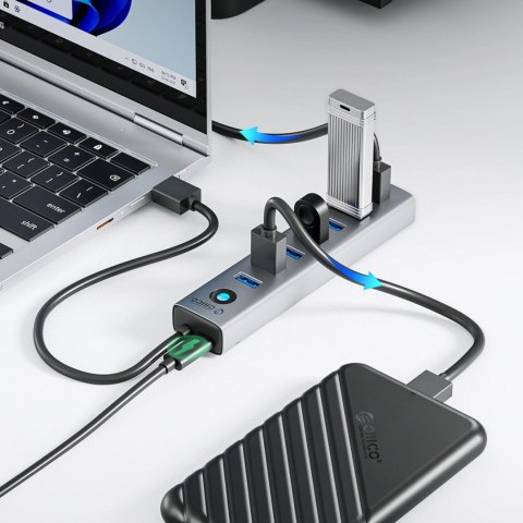 HUB 7-portowy USB-A 3.0 przewód 1M - szary HUB 7-portowy USB-A 3.0 przewód 1M - szary