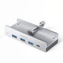 HUB montowany na zacisk input: USB-C / output: 3x USB-A 3.0 + 1x USB-C 3.0 - srebrny