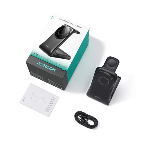 Ładowarka bezprzewodowa Joyroom JR-W15 3 w 1 stacja ładująca z MagSafe - czarna Ładowarka bezprzewodowa Joyroom JR-W15 3 w 1 stacja ładująca z MagSafe - czarna