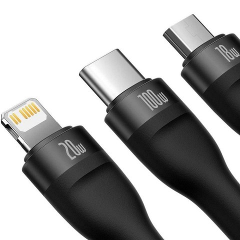 BASEUS kabel 3w1 Typ C / USB A do Micro USB / Lightning / Typ C PD QC 5A 100W CASS030101 1,2 m czarny BASEUS kabel 3w1 Typ C / USB A do Micro USB / Lightning / Typ C PD QC 5A 100W CASS030101 1,2 m czarny