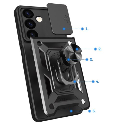 Etui Hybrid Armor Camshield do Samsung Galaxy S24 pancerne z osłoną na aparat - czarne Etui Hybrid Armor Camshield do Samsung Galaxy S24 pancerne z osłoną na aparat - czarne
