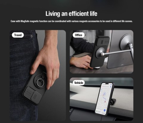 Pancerne etui Nillkin CamShield Pro Magnetic Case do iPhone 15 Pro z osłoną na aparat - czarne Pancerne etui Nillkin CamShield Pro Magnetic Case do iPhone 15 Pro z osłoną na aparat - czarne