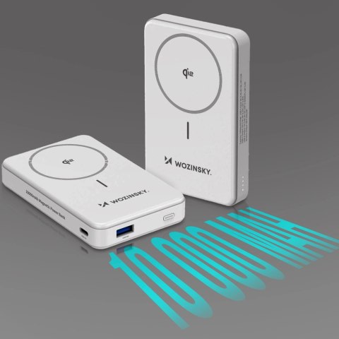 Powerbank Wozinsky WLWP-10KA0Y3WS 22,5W PD Qi2 10000 mAh, z podstawką, 1x USB-A, 1x USB-C - biały Powerbank Wozinsky WLWP-10KA0Y3WS 22,5W PD Qi2 10000 mAh, z podstawką, 1x USB-A, 1x USB-C - biały