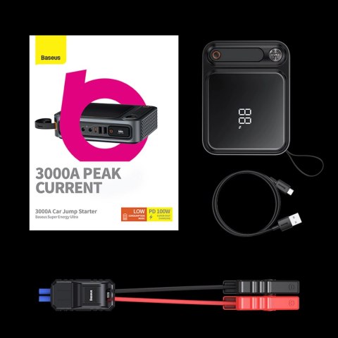 Jump starter Baseus Super Energy Ultra 3000A z powerbankiem 26800 mAh - czarny Jump starter Baseus Super Energy Ultra 3000A z powerbankiem 26800 mAh - czarny