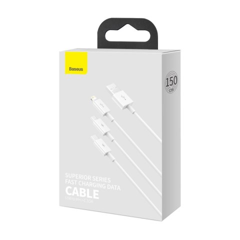 Kabel Baseus Superior Series USB-A - USB-C / Lightning / micro USB 3.5A 0.5m - biały Kabel Baseus Superior Series USB-A - USB-C / Lightning / micro USB 3.5A 0.5m - biały