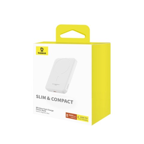 Mini powerbank Baseus 5000mAh 20W + kabel USB-C (20V/3A) - biały Mini powerbank Baseus 5000mAh 20W + kabel USB-C (20V/3A) - biały