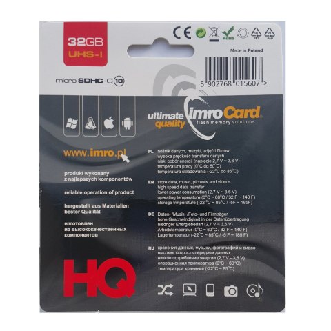 Imro karta pamięci 32GB MicroSD kl.10 | UHS-I Imro karta pamięci 32GB MicroSD kl.10 | UHS-I