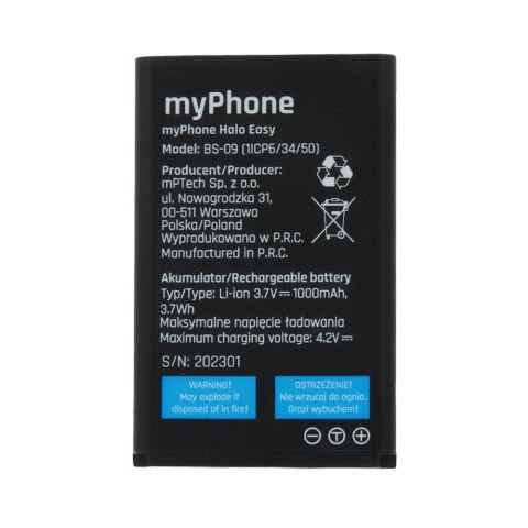 Bateria do myPhone Halo Easy 1000mAh Bateria do myPhone Halo Easy 1000mAh