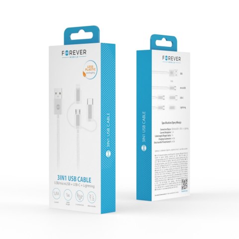 Forever kabel 3w1 USB - Lightning + USB-C + microUSB 1,0 m 1,5A biały Forever kabel 3w1 USB - Lightning + USB-C + microUSB 1,0 m 1,5A biały