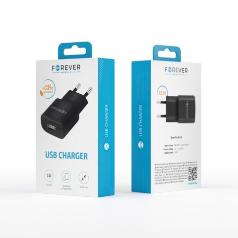 Forever ładowarka sieciowa TC-01 1x USB 3A czarna Forever ładowarka sieciowa TC-01 1x USB 3A czarna