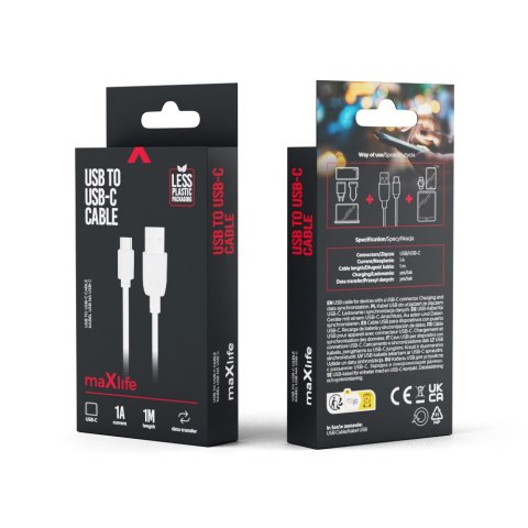 Maxlife kabel USB - USB-C 1,0 m 1A biały Maxlife kabel USB - USB-C 1,0 m 1A biały