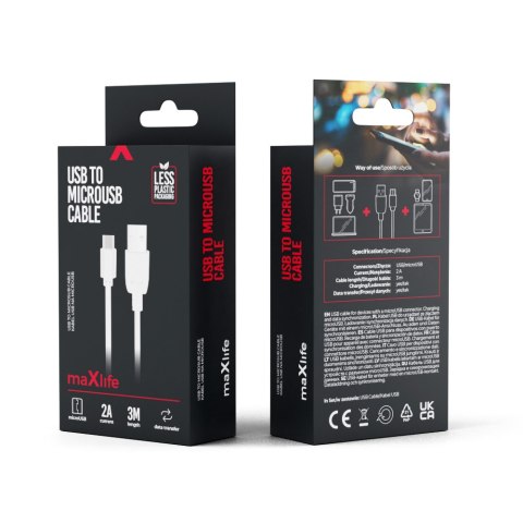 Maxlife kabel USB - microUSB 3,0 m 2A biały Maxlife kabel USB - microUSB 3,0 m 2A biały