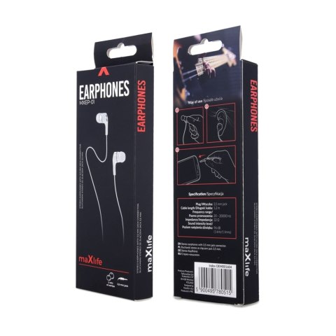 Maxlife słuchawki przewodowe MXEP-01 dokanałowe jack 3,5mm białe Maxlife słuchawki przewodowe MXEP-01 dokanałowe jack 3,5mm białe