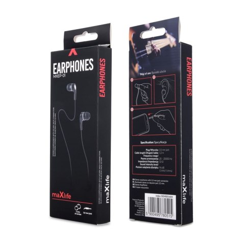 Maxlife słuchawki przewodowe MXEP-01 dokanałowe jack 3,5mm czarne Maxlife słuchawki przewodowe MXEP-01 dokanałowe jack 3,5mm czarne
