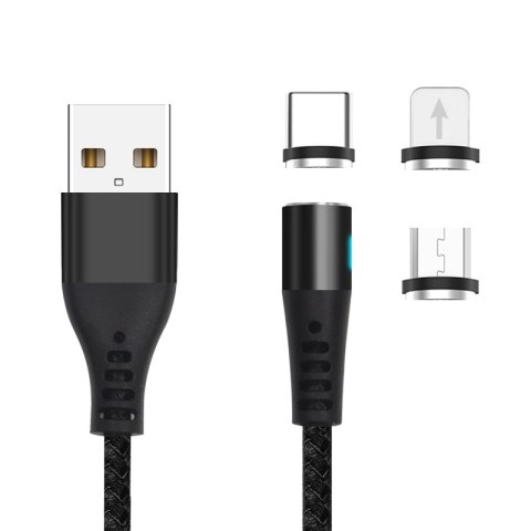 Maxlife kabel magnetyczny MXUC-02 USB - Lightning + USB-C + microUSB 1,0 m 2A czarny nylonowy Maxlife kabel magnetyczny MXUC-02 USB - Lightning + USB-C + microUSB 1,0 m 2A czarny nylonowy