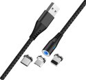 Maxlife kabel magnetyczny MXUC-02 USB - Lightning + USB-C + microUSB 1,0 m 2A czarny nylonowy Maxlife kabel magnetyczny MXUC-02 USB - Lightning + USB-C + microUSB 1,0 m 2A czarny nylonowy