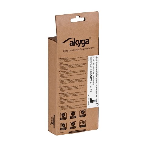 Akyga Zasilacz do notebooka AK-ND-68 19.5V / 2.31A 45W 4.5 x 3.0 mm + pin DELL 1.2m Akyga Zasilacz do notebooka AK-ND-68 19.5V / 2.31A 45W 4.5 x 3.0 mm + pin DELL 1.2m