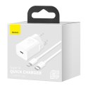 Baseus ładowarka sieciowa Super Si PD 20W 1x USB-C biała + kabel USB-C - Lightning Baseus ładowarka sieciowa Super Si PD 20W 1x USB-C biała + kabel USB-C - Lightning