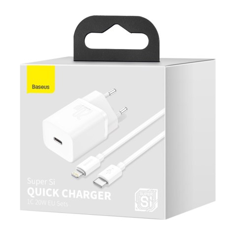 Baseus ładowarka sieciowa Super Si PD 20W 1x USB-C biała + kabel USB-C - Lightning Baseus ładowarka sieciowa Super Si PD 20W 1x USB-C biała + kabel USB-C - Lightning