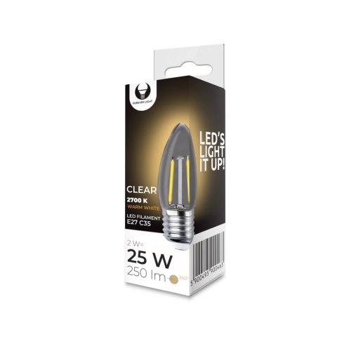 Żarówka LED Filament E27 C35 2W 230V 2700K 250lm COG przezroczysta Forever Light Żarówka LED Filament E27 C35 2W 230V 2700K 250lm COG przezroczysta Forever Light