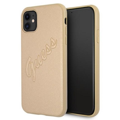 Guess nakładka do iPhone 12 Pro Max 6,7" GUHCP12LRSAVSLG złota hard case Saffiano Vintage Script Guess nakładka do iPhone 12 Pro Max 6,7" GUHCP12LRSAVSLG złota hard case Saffiano Vintage Script