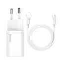 Baseus ładowarka sieciowa Super Si PD 25W 1x USB-C biała + kabel USB-C - USB-C Baseus ładowarka sieciowa Super Si PD 25W 1x USB-C biała + kabel USB-C - USB-C