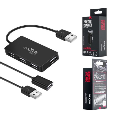Maxlife Home Office USB 2.0 hub USB - 4x USB 0,15 m czarny + kabel 1,5 m Maxlife Home Office USB 2.0 hub USB - 4x USB 0,15 m czarny + kabel 1,5 m