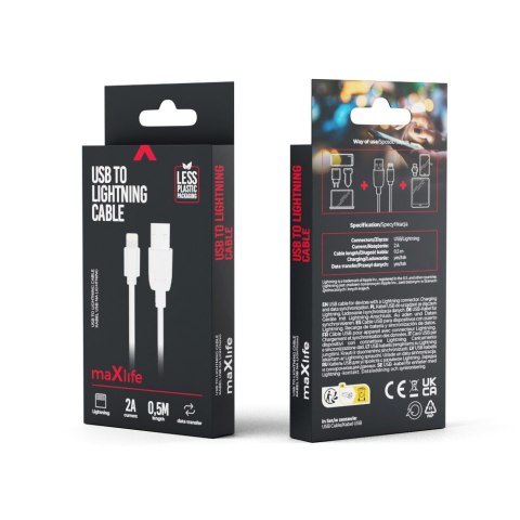 Maxlife kabel USB - Lightning 0,5 m 2A biały Maxlife kabel USB - Lightning 0,5 m 2A biały