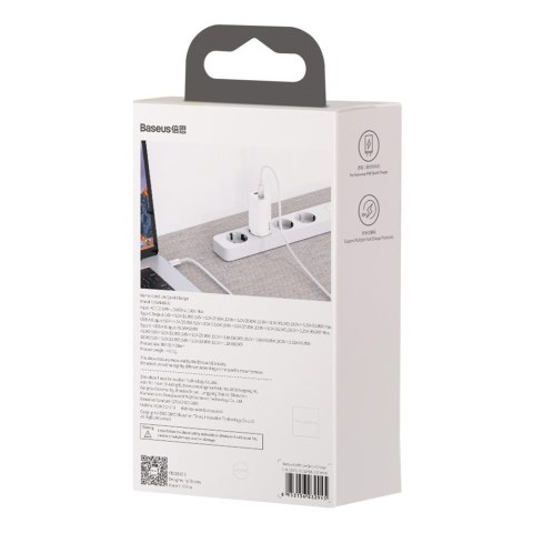 Baseus ładowarka sieciowa GaN2 Lite PD 65W 1x USB-C 1x USB biała Baseus ładowarka sieciowa GaN2 Lite PD 65W 1x USB-C 1x USB biała