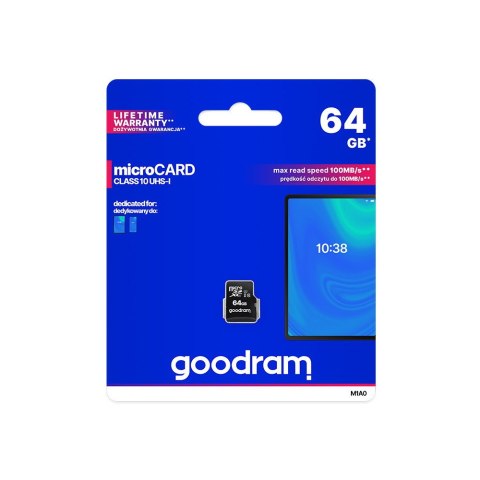 GoodRam karta pamięci 256GB microSDXC kl. 10 UHS-I 100 / 10 MB/s + adapter GoodRam karta pamięci 256GB microSDXC kl. 10 UHS-I 100 / 10 MB/s + adapter