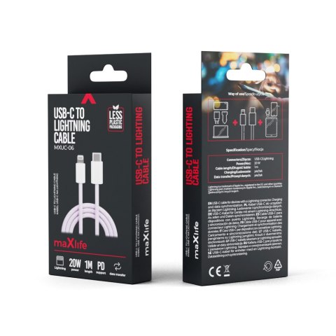 Maxlife kabel MXUC-06 USB-C - Lightning 1,0 m 20W fioletowy nylonowy Maxlife kabel MXUC-06 USB-C - Lightning 1,0 m 20W fioletowy nylonowy