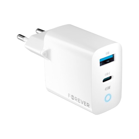 Forever ładowarka sieciowa GaN PD QC TC-06-45AC 1x USB-C 1x USB 45W biała Forever ładowarka sieciowa GaN PD QC TC-06-45AC 1x USB-C 1x USB 45W biała