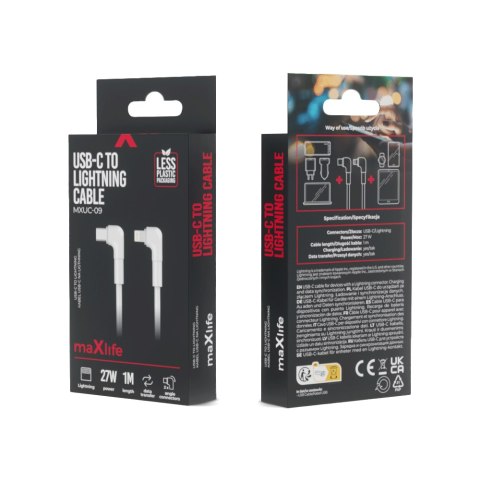 Maxlife kabel kątowy MXUC-09 USB-C - Lightning 1,0 m 27W biały Maxlife kabel kątowy MXUC-09 USB-C - Lightning 1,0 m 27W biały