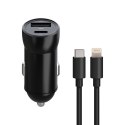 Maxlife ładowarka samochodowa PD QC MXCC-04 1x USB-C 1x USB 20W czarna + kabel USB-C - Lightning 27W Maxlife ładowarka samochodowa PD QC MXCC-04 1x USB-C 1x USB 20W czarna + kabel USB-C - Lightning 27W