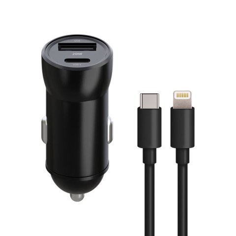 Maxlife ładowarka samochodowa PD QC MXCC-04 1x USB-C 1x USB 20W czarna + kabel USB-C - Lightning 27W Maxlife ładowarka samochodowa PD QC MXCC-04 1x USB-C 1x USB 20W czarna + kabel USB-C - Lightning 27W