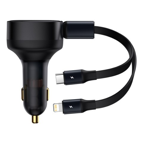 Baseus ładowarka samochodowa Enjoyment Retractable 2w1 30W czarna z kablem 1x USB-C 1x Lightning Baseus ładowarka samochodowa Enjoyment Retractable 2w1 30W czarna z kablem 1x USB-C 1x Lightning