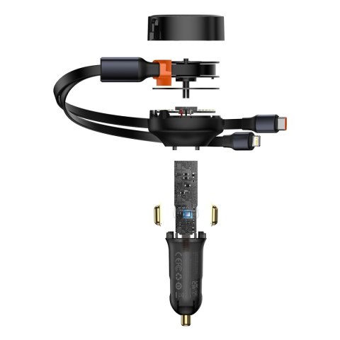Baseus ładowarka samochodowa Enjoyment Retractable 2w1 30W czarna z kablem 1x USB-C 1x Lightning Baseus ładowarka samochodowa Enjoyment Retractable 2w1 30W czarna z kablem 1x USB-C 1x Lightning
