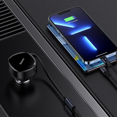 Baseus ładowarka samochodowa Enjoyment Retractable 2w1 30W czarna z kablem 1x USB-C 1x Lightning Baseus ładowarka samochodowa Enjoyment Retractable 2w1 30W czarna z kablem 1x USB-C 1x Lightning