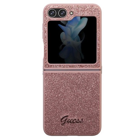 Guess nakładka do Samsung Z Flip5 GUHCZF5HGGSHP różowa HC PU/TPU Glitter Script Guess nakładka do Samsung Z Flip5 GUHCZF5HGGSHP różowa HC PU/TPU Glitter Script