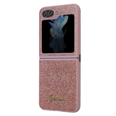 Guess nakładka do Samsung Z Flip5 GUHCZF5HGGSHP różowa HC PU/TPU Glitter Script Guess nakładka do Samsung Z Flip5 GUHCZF5HGGSHP różowa HC PU/TPU Glitter Script