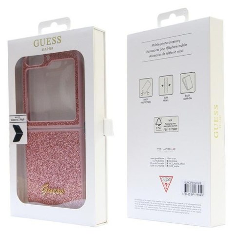 Guess nakładka do Samsung Z Flip5 GUHCZF5HGGSHP różowa HC PU/TPU Glitter Script Guess nakładka do Samsung Z Flip5 GUHCZF5HGGSHP różowa HC PU/TPU Glitter Script