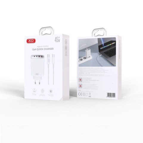 XO ładowarka sieciowa CE22 PD 45W 2x USB-C 2x USB biała + kabel USB-C - USB-C XO ładowarka sieciowa CE22 PD 45W 2x USB-C 2x USB biała + kabel USB-C - USB-C