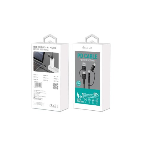 Devia kabel 4w1 Extreme EC504 PD USB-C + USB - USB-C + Lightning 1,5 m czarny Devia kabel 4w1 Extreme EC504 PD USB-C + USB - USB-C + Lightning 1,5 m czarny