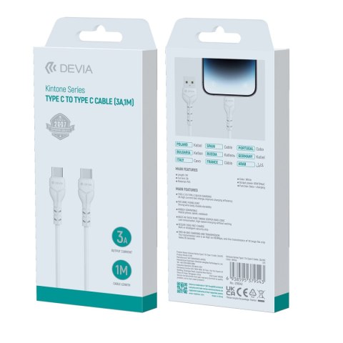 Devia kabel Kintone EC151 USB-C - USB-C 1,0 m 3A biały Devia kabel Kintone EC151 USB-C - USB-C 1,0 m 3A biały