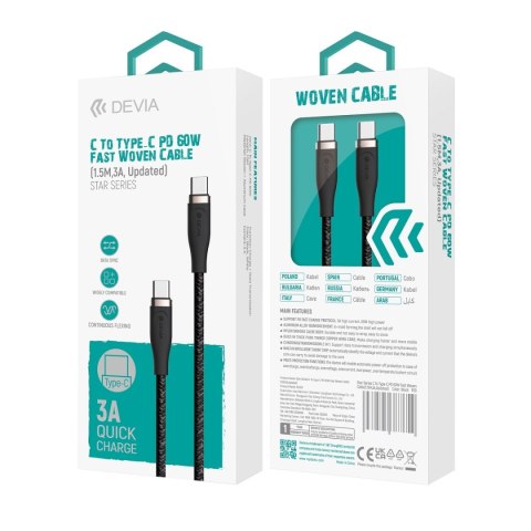 Devia kabel Star EC320 PD USB-C - USB-C 1,5 m 60W 3A biały Devia kabel Star EC320 PD USB-C - USB-C 1,5 m 60W 3A biały