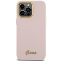Guess nakładka do iPhone 15 Pro 6,1" GUHCP15LSMBSLP różowa HC SILICONE SCRIPT METAL LOGO & FRAME