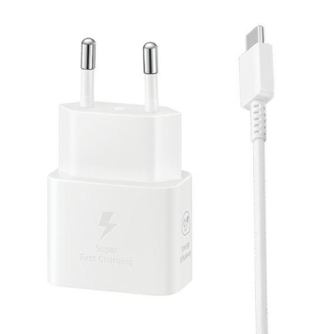 Samsung ładowarka Sieciowa GaN Super Fast Charger EP-T2510XWEGEU USB C 3A 25W z kablem biała Samsung ładowarka Sieciowa GaN Super Fast Charger EP-T2510XWEGEU USB C 3A 25W z kablem biała