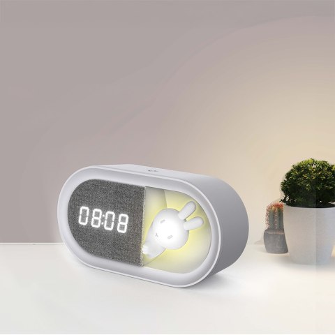 Budzik z nocnym króliczkiem LED PURE FNL-05 INGRID biały podłużny Forever Light Budzik z nocnym króliczkiem LED PURE FNL-05 INGRID biały podłużny Forever Light