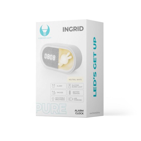 Budzik z nocnym króliczkiem LED PURE FNL-05 INGRID biały podłużny Forever Light Budzik z nocnym króliczkiem LED PURE FNL-05 INGRID biały podłużny Forever Light